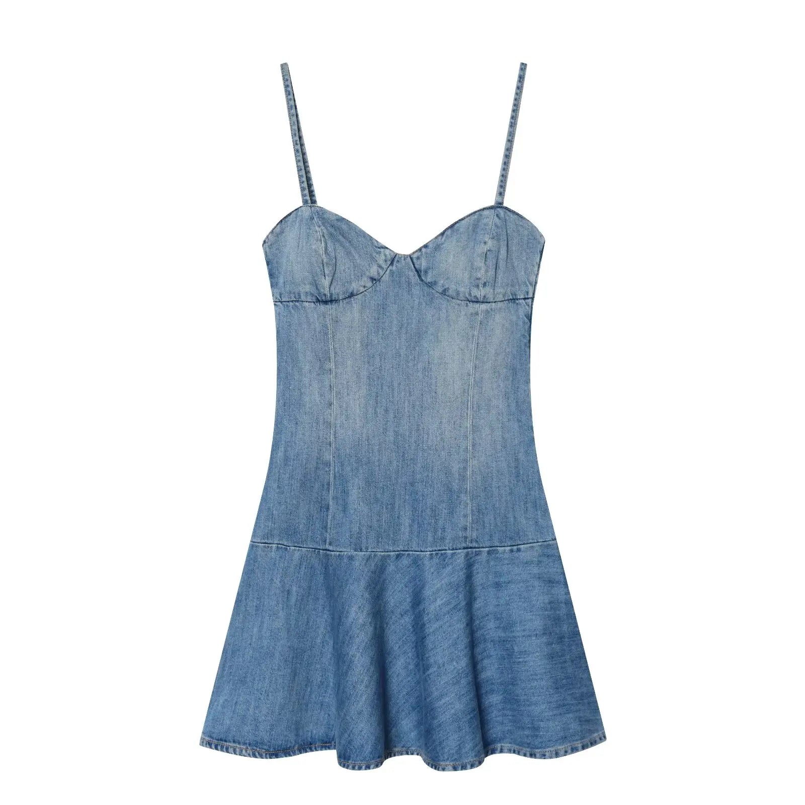 YENKYE 2026 New Women's Light Blue Denim Mini Dress Spaghetti Strap A Line Sundress Sexy Casual Vestidos