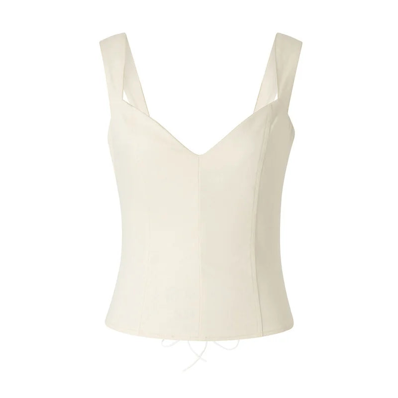 Elegant Women Off Shoulder Corset Vintage V Neck Sleeveless Crop Tops Bandage Camisole 2025 Summer Streetwear Evening Party Vest