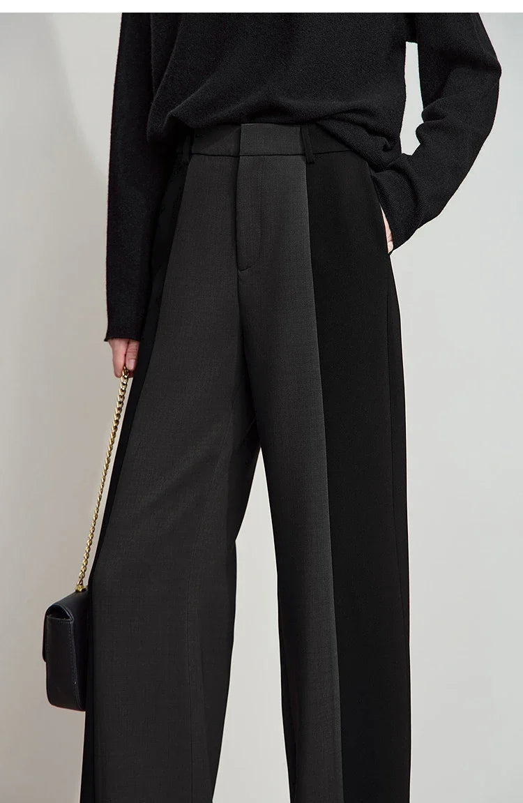 AMII 2025 New Arrival Elegant Office Lady Pants Minimalist Easy-care Anti-wrinkle Casual Simple Color Blocking Trouser 12543101