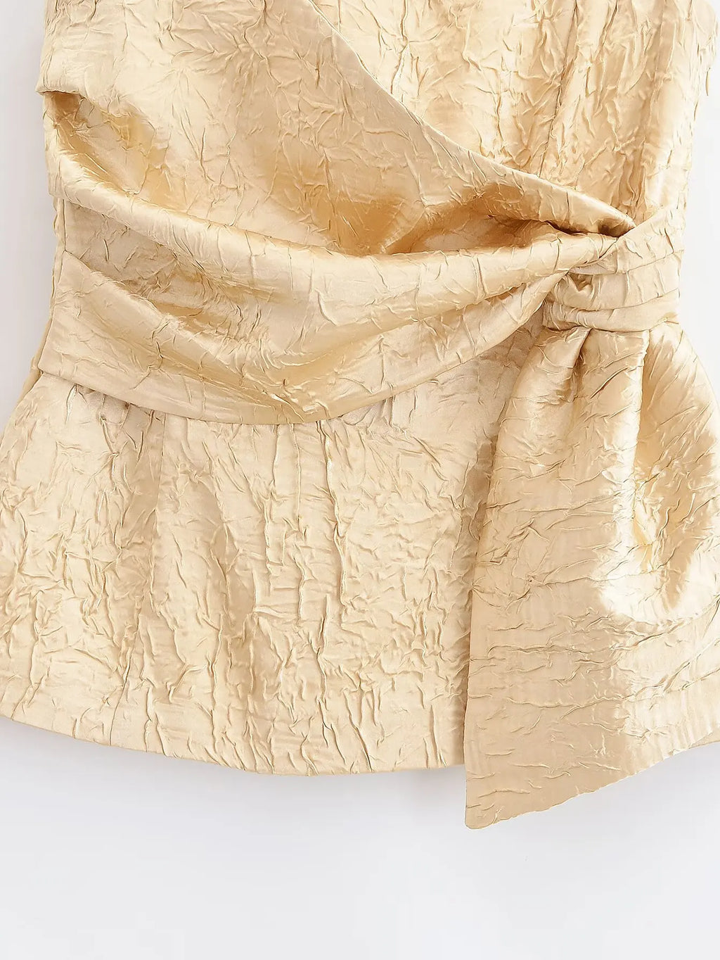 YENKYE New Fashion Women Front Knot Wrinkled Satin Strapless Tops Chic Party Crop Top Streetwear ropa de mujer 2025