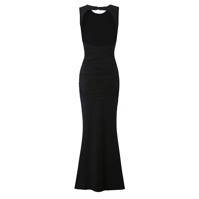 YENKYE Sexy Women's Burgundy Sleeveless Ruched Bodycon Maxi Dress Twist Waist Mermaid Formal Evening Gown for Wedding Party
