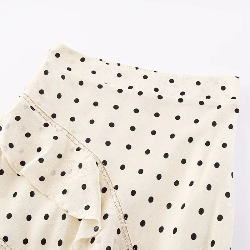 YENKYE Polka Dot Ruffle Maxi Skirt Women 2026 New High Waist A Line Elegant Vacation Summer Skirts