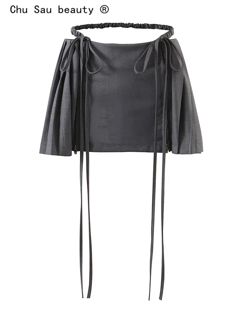 Y2k Sexy Pleated Mini Skirts For Woman 2024 Spring New Preppy Streetwear Hot Girl Zipper Bandage Slim Split Short Skirts Female