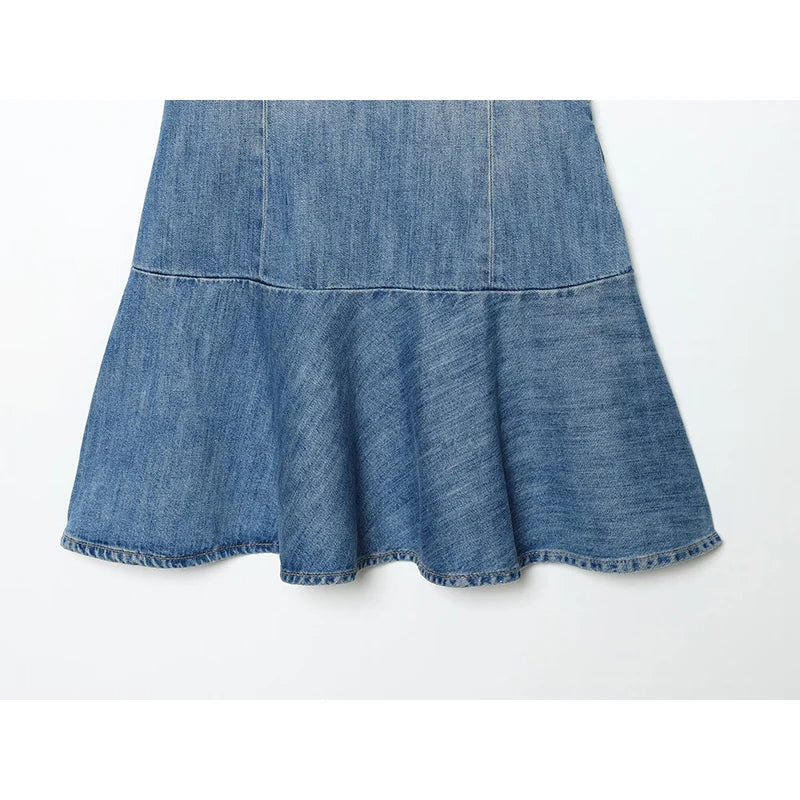 YENKYE 2026 New Women's Light Blue Denim Mini Dress Spaghetti Strap A Line Sundress Sexy Casual Vestidos