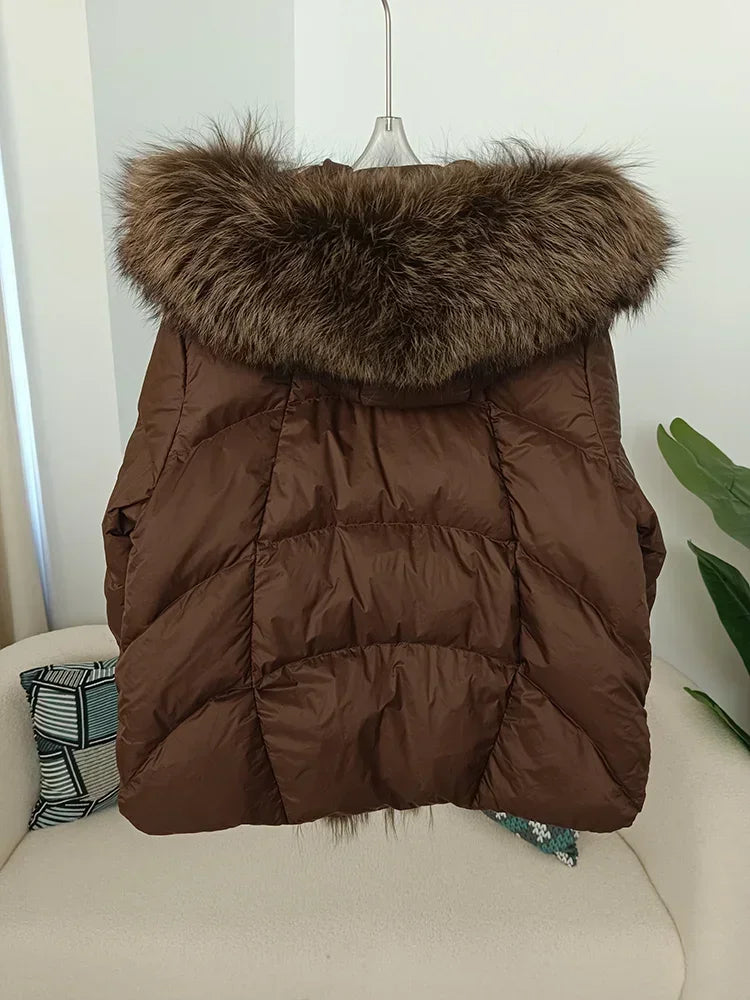 OFTBUY 2023 Real Fox Fur Collar Hooded Winter Jacket Women Natural Thick Warm Loose Oversize Duck Down Coat Streetwear Outerwear