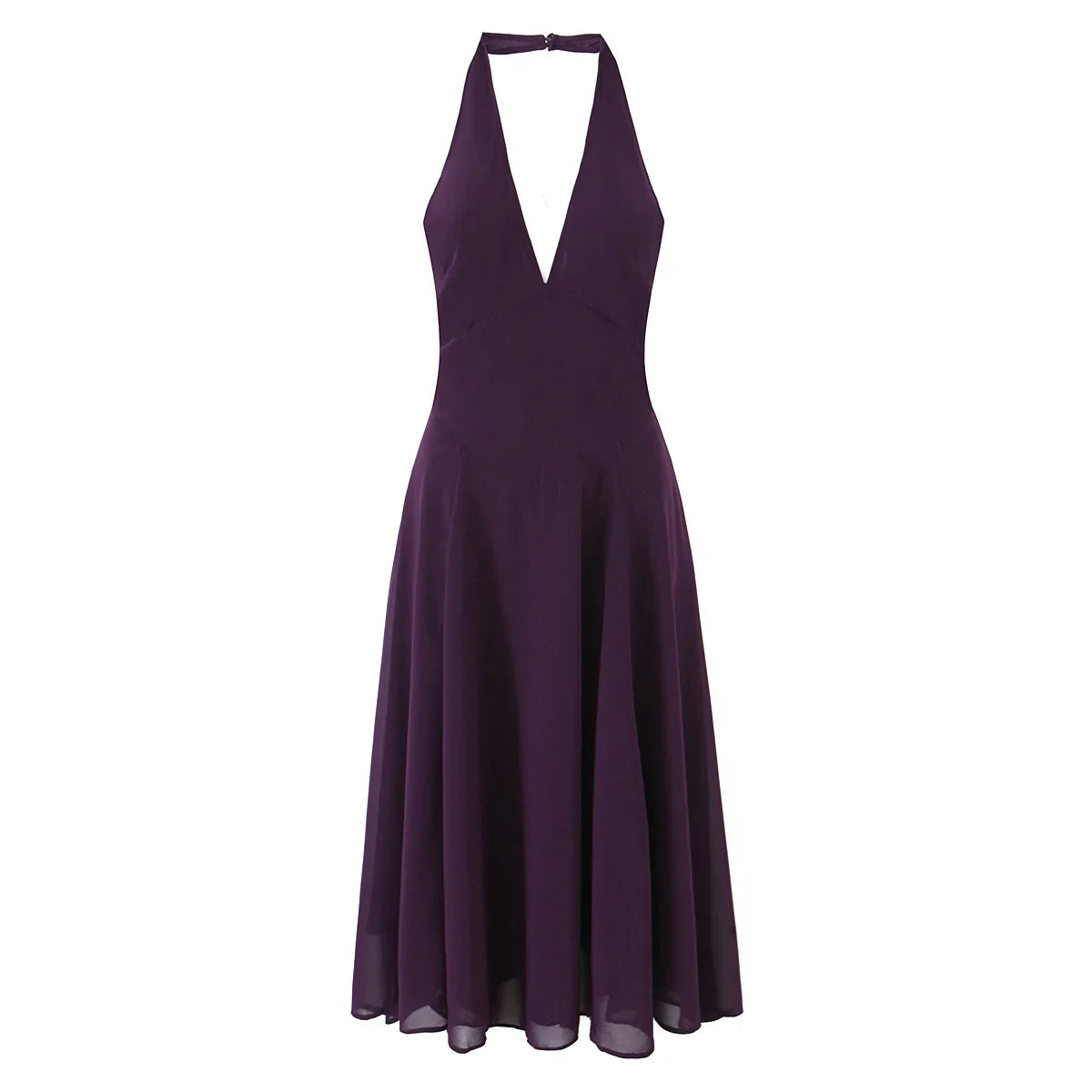 YENKYE Sexy Backless Elegant Purple Midi Long Halter Dress Women A-line Slim Casual Party Dresses Chic Lady Vacation Robe