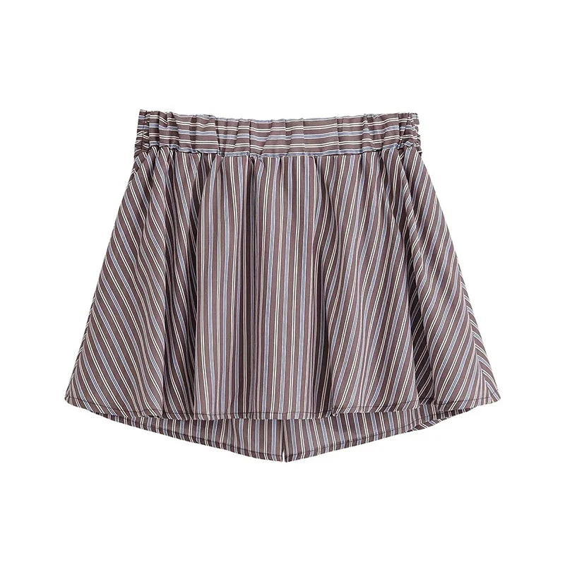 YENKYE New 2026 Striped Shorts Women High Waist With Belt A Line Casual Summer Skort For Daily Office