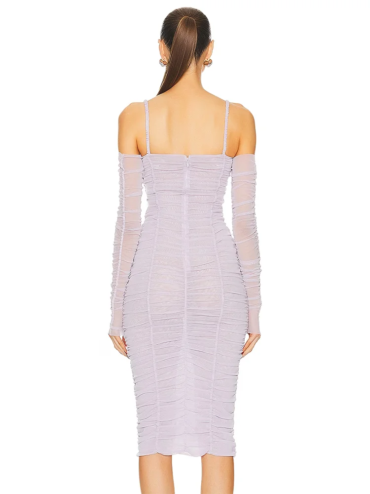 MESH DRAPED MIDI DRESS