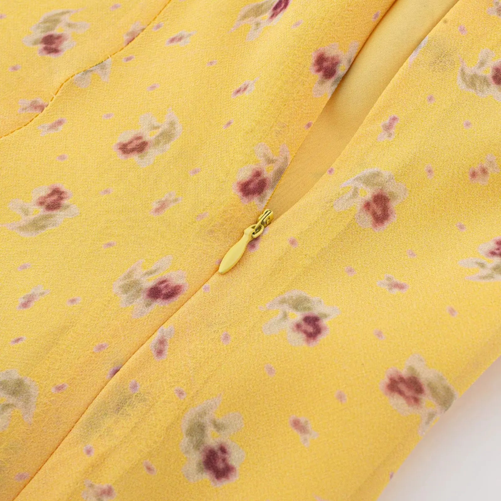 2026 Summer Women Yellow Floral Print V neck Ruffles Strap Sling Dress Slim Waist Side Zipper A-lined Short Tank Dresses Robe