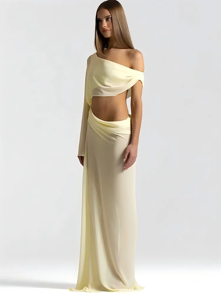 Mozision Off Shoulder Cutout Sexy Maxi Dress Women Elegant Draped Slinky Ruched Bodycon Cocktail Evening Party Dresses Gown