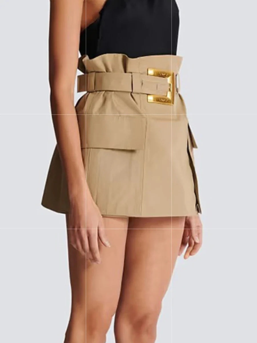 TWOTWINSTYLE Solid Spliced Belt Temperament Skirts for Women High Waist Patchwork Pockets Design Sense Skirt Female Clothing New