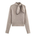 YENKYE High Neck With Bow Knit Pullover Women Long Sleeve Spring 2026 Elegant Sweater Chic Lady Tops