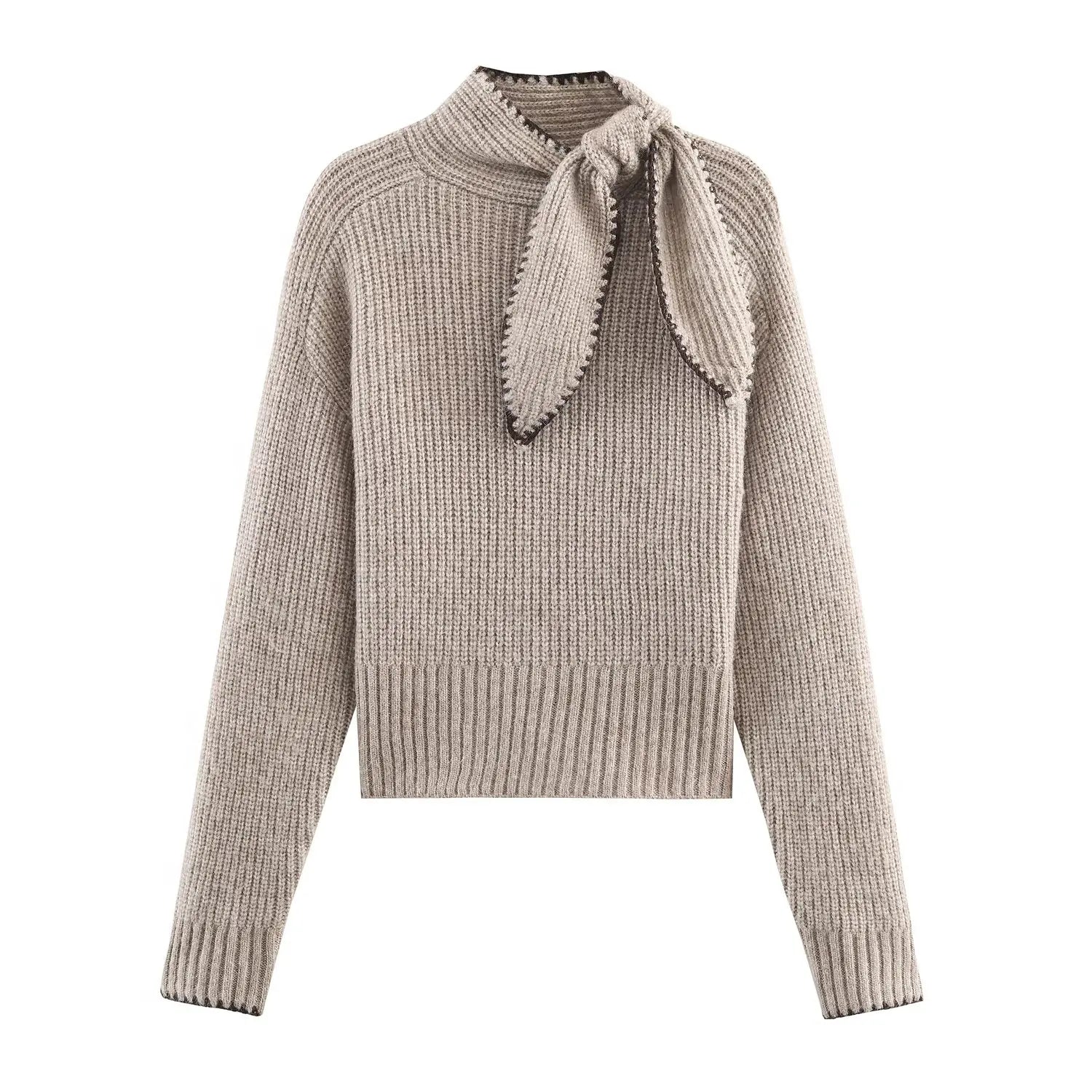 YENKYE High Neck With Bow Knit Pullover Women Long Sleeve Spring 2026 Elegant Sweater Chic Lady Tops
