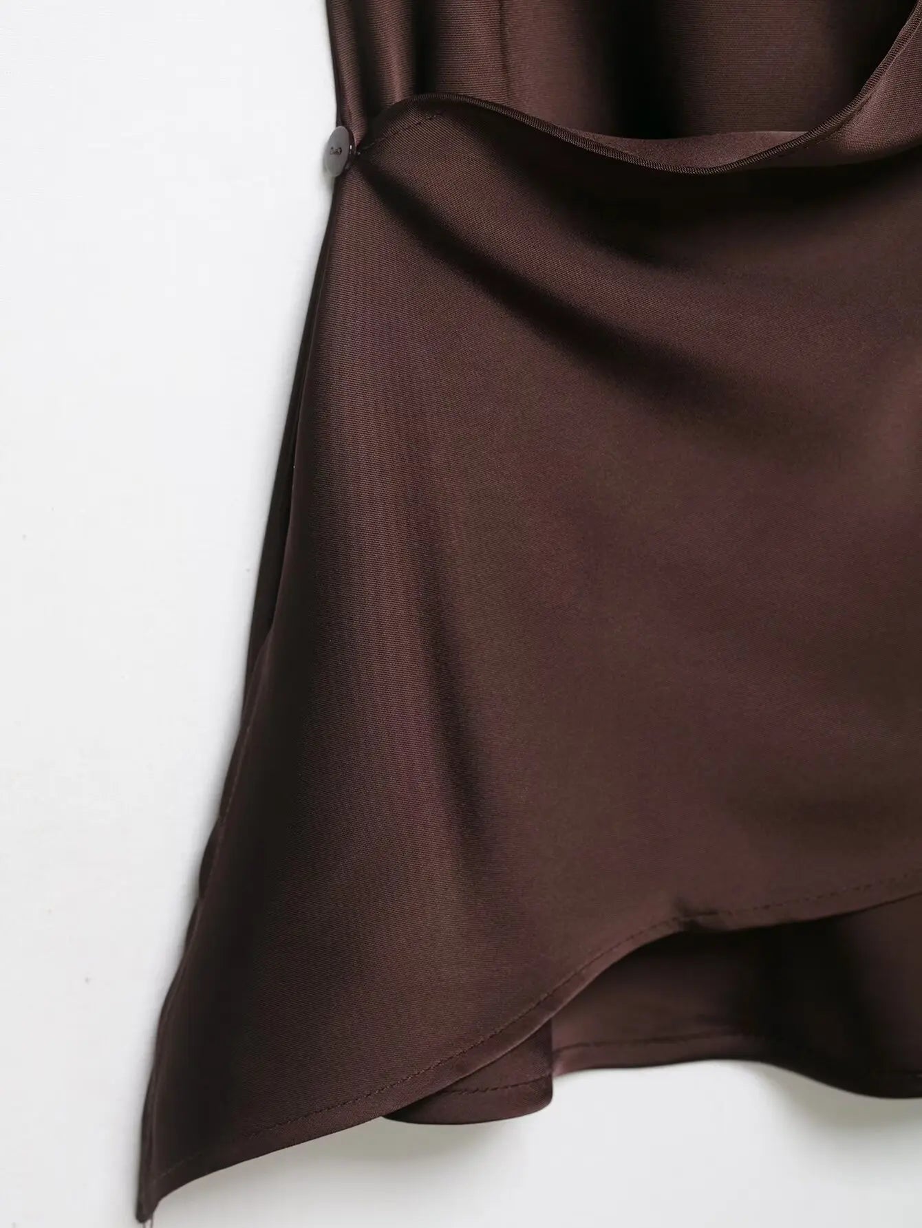 4 colors Sexy Ruched Cross Front Satin Halter Tank Top Women One Button Side Asymmetric Camisole Camis Crop Tee Brown Lavender