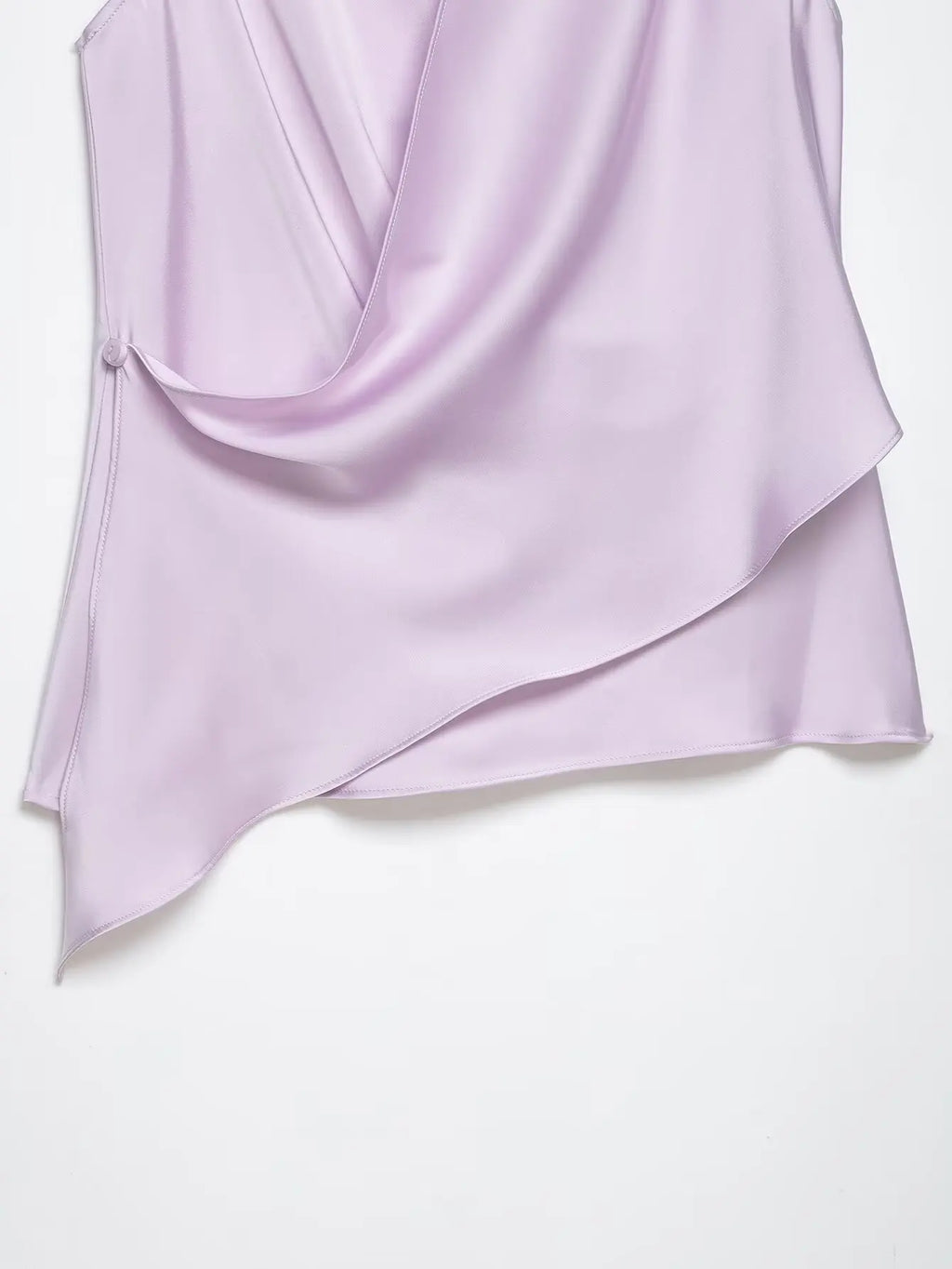 4 colors Sexy Ruched Cross Front Satin Halter Tank Top Women One Button Side Asymmetric Camisole Camis Crop Tee Brown Lavender