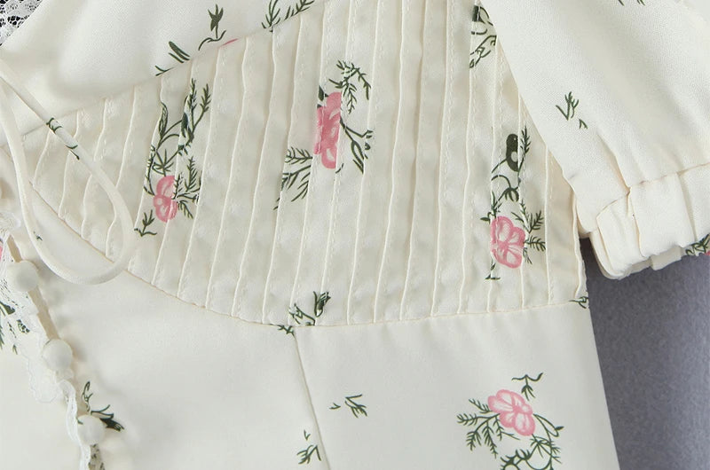 2024 Women Summer Vintage Floral Print Bow Tied Cropped Tank Tops Fashion V-Neck Short Sleeve Female Casual Chic Tops Vestidos