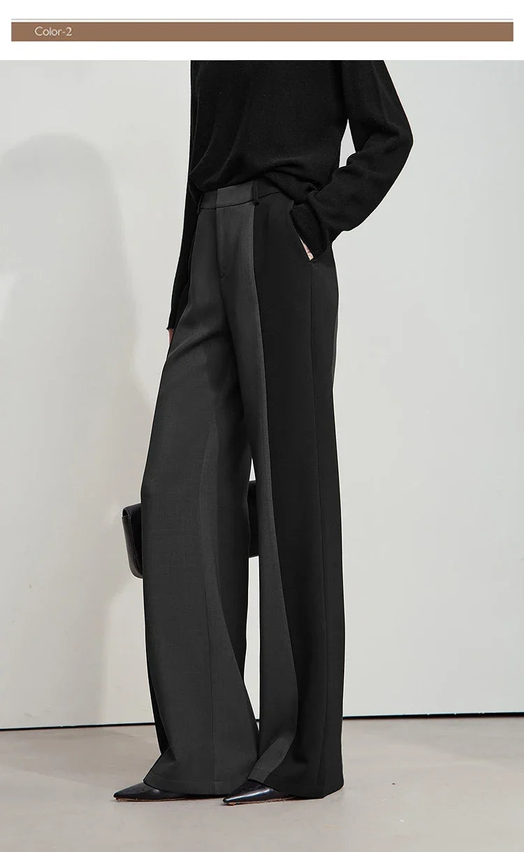 AMII 2025 New Arrival Elegant Office Lady Pants Minimalist Easy-care Anti-wrinkle Casual Simple Color Blocking Trouser 12543101