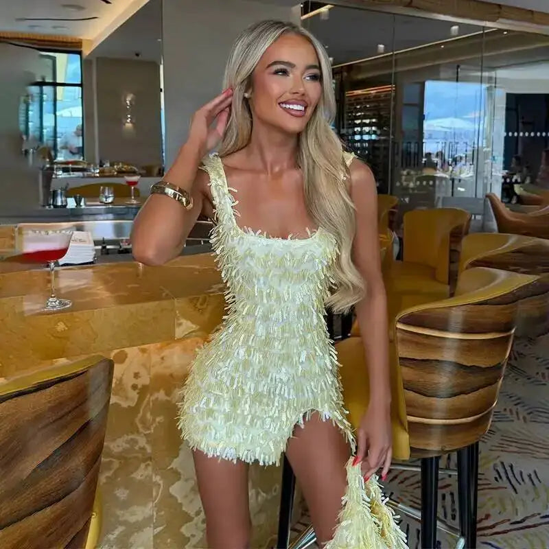 Avrilyaan Colorful Diamond Pattern Sequin Slit Sexy Dress Women 2025 Elegant Party Dress Backless Mini Summer Dress Vestidos