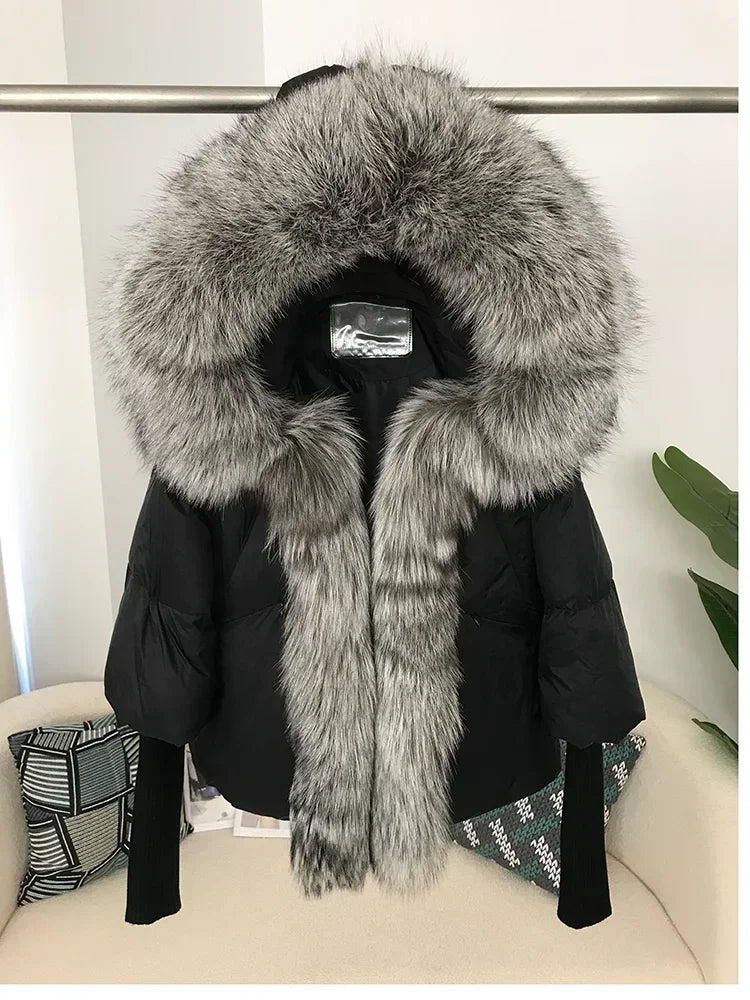 OFTBUY 2023 Real Fox Fur Collar Hooded Winter Jacket Women Natural Thick Warm Loose Oversize Duck Down Coat Streetwear Outerwear