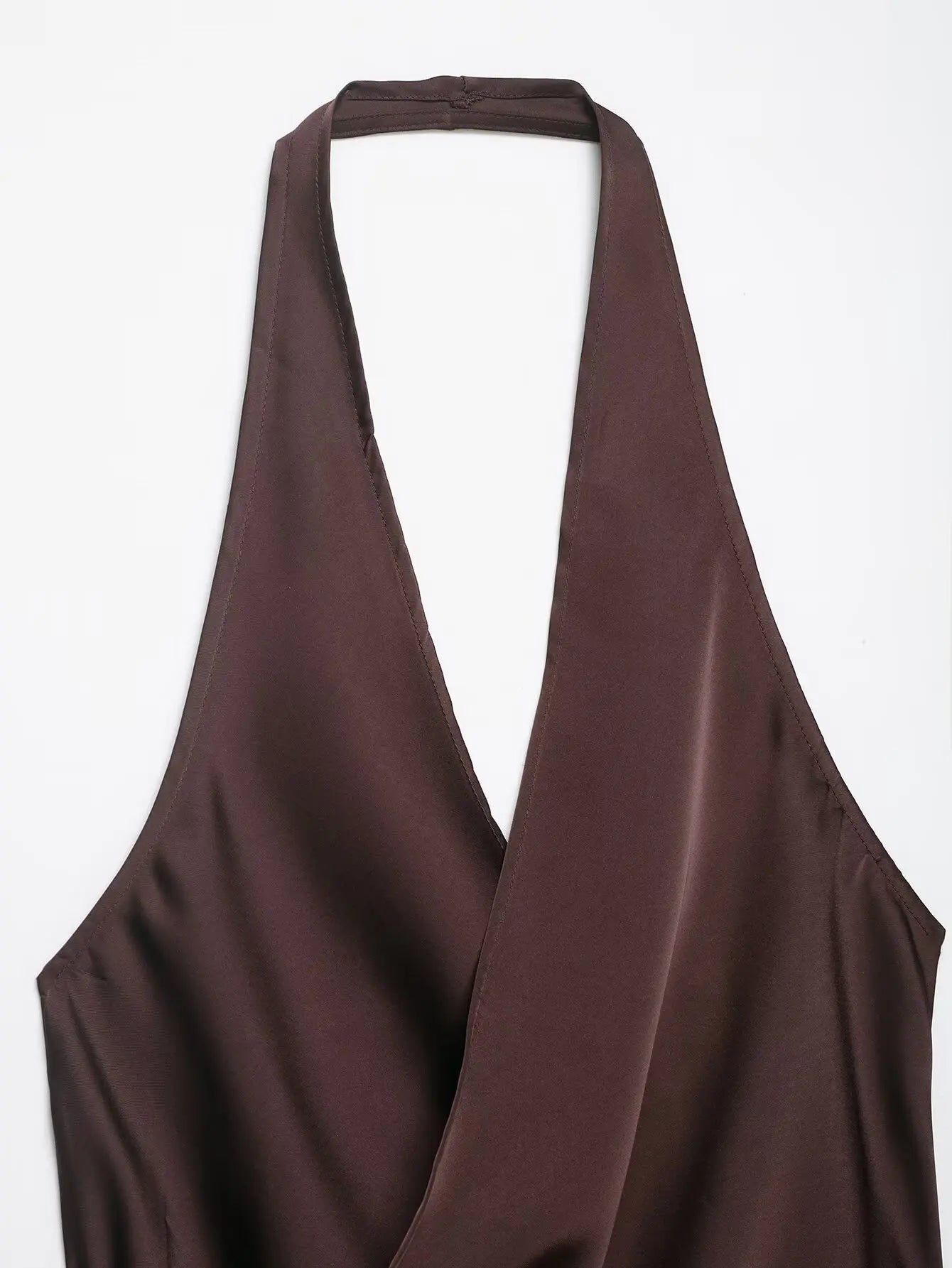4 colors Sexy Ruched Cross Front Satin Halter Tank Top Women One Button Side Asymmetric Camisole Camis Crop Tee Brown Lavender