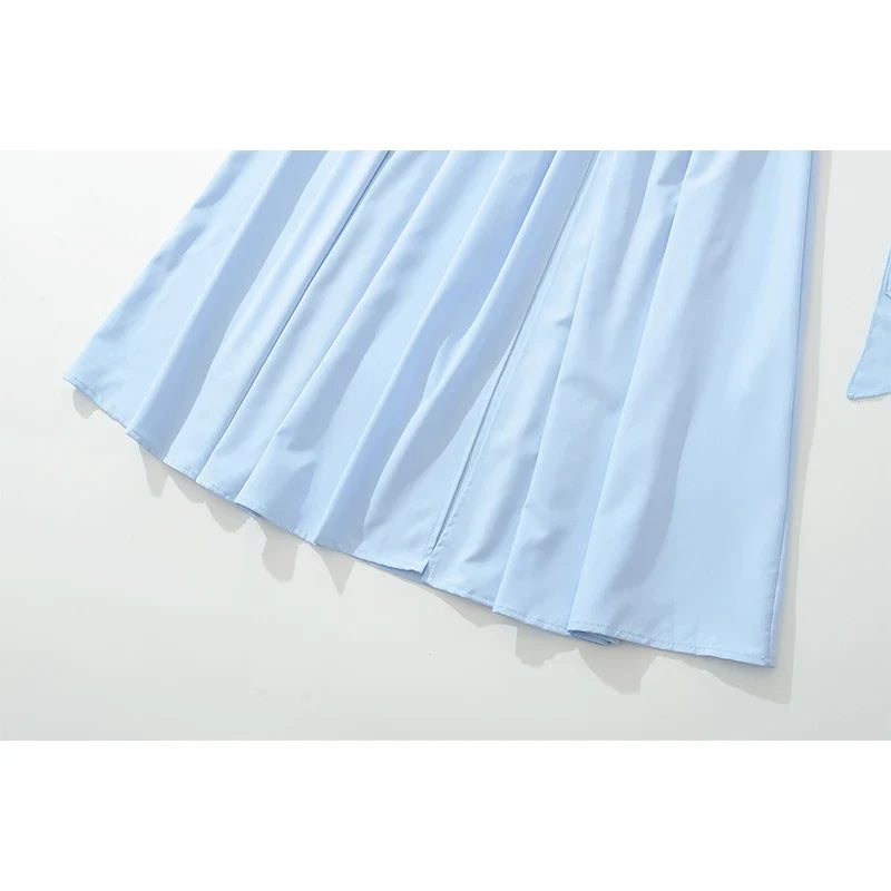 Women Light Blue Strapless Long Dress Asymmetrical Ruched Sexy Slit Lace Up Party Dresses Elegant Formal Evening Gown With Scarf