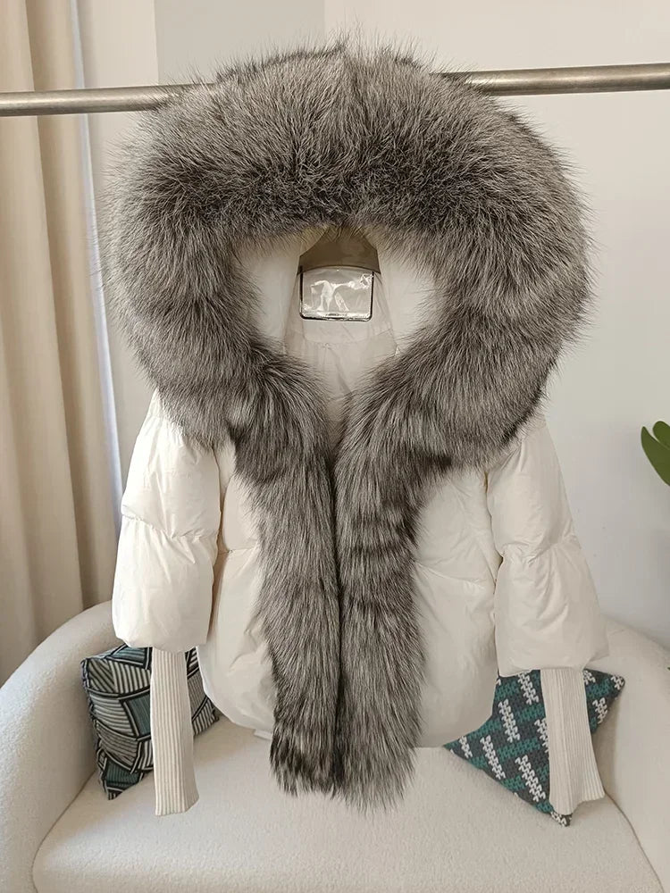 OFTBUY 2023 Real Fox Fur Collar Hooded Winter Jacket Women Natural Thick Warm Loose Oversize Duck Down Coat Streetwear Outerwear