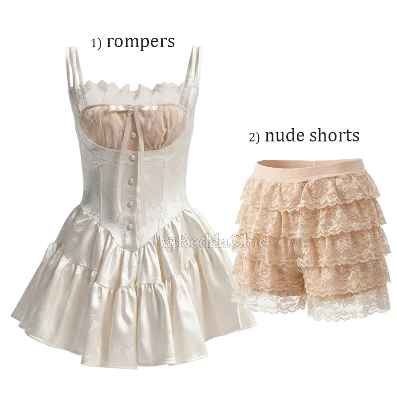 REDDACHiC Women Rompers Floral Satin Dress Vintage Square Neck Corset Lace Camisole Short Dress Pretty Conquete Summer Clothes