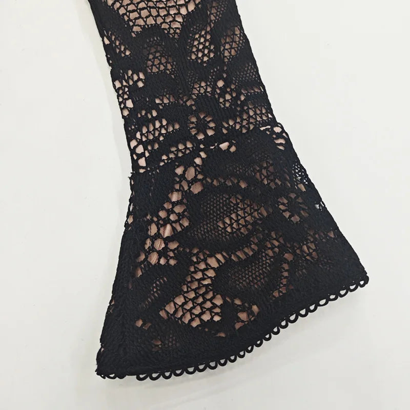 Suninheart Hollow Out Long Sleeve Cocktail Dress for Women 2025 Winter Stand Collar Club Party Dresses Lace Elegant Dresses