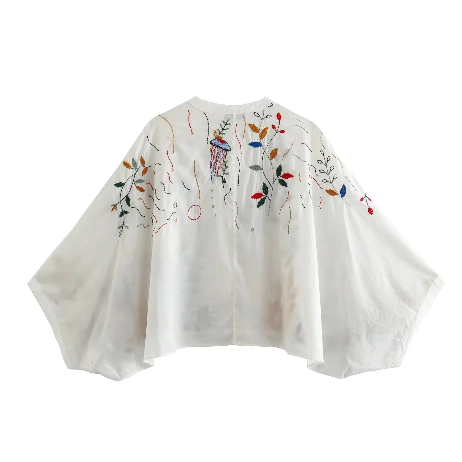 Foridol Marine Organism Embroidery Batwing Sleeve Summer Spring Maxi Skirt Set Cotton White Tassle Dress Set Outfits Button Suit