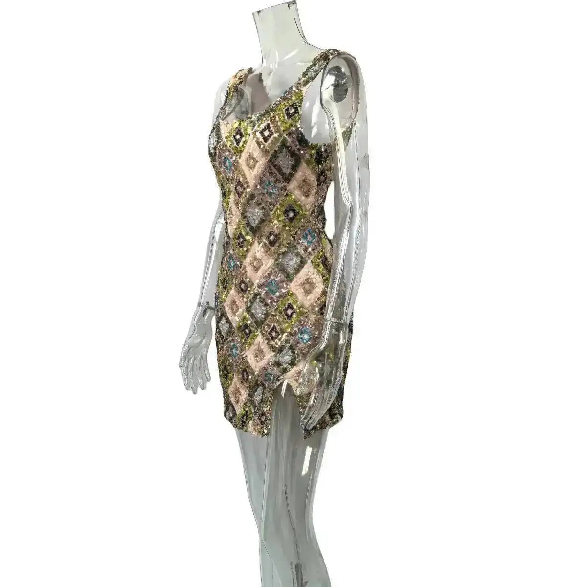 Avrilyaan Colorful Diamond Pattern Sequin Slit Sexy Dress Women 2025 Elegant Party Dress Backless Mini Summer Dress Vestidos