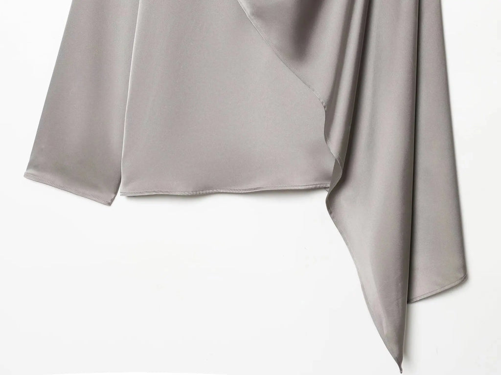 YENKYE New 2026 Women Shawl Design Satin Blouse Long Sleeve Spring High Street Elegant Tops