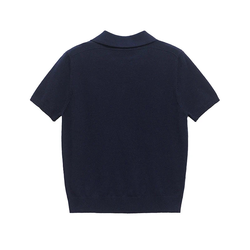 YENKYE New 2025 Women Basic Jersey Polo Collar T Shirt Short Sleeve Front Button Rib Trim Tees Spring Summer Crop Top