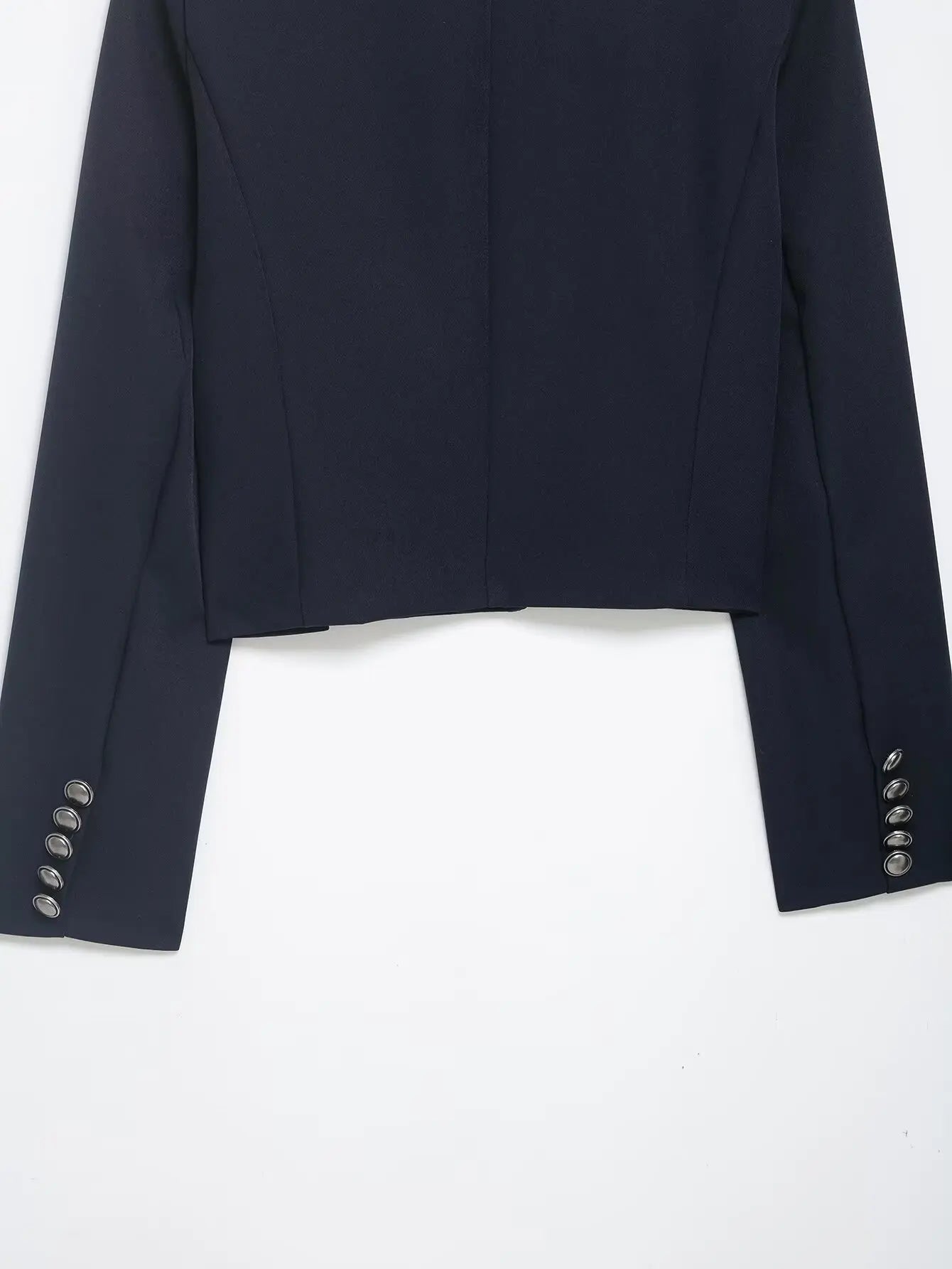YENKYE 2026 New Women's Navy Blue Single Breasted Crop Jacket Long Sleeve Vintage Casual Coat For Daily Office