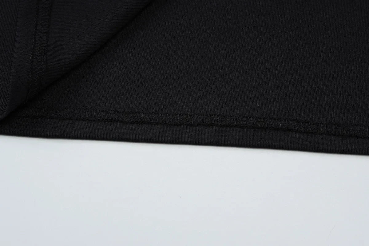 Cryptographic Round Neck Short Sleeve Sexy Bodycon Long Dress Summer Outfits for Women Casual Split Black Dresses Solid Clothes