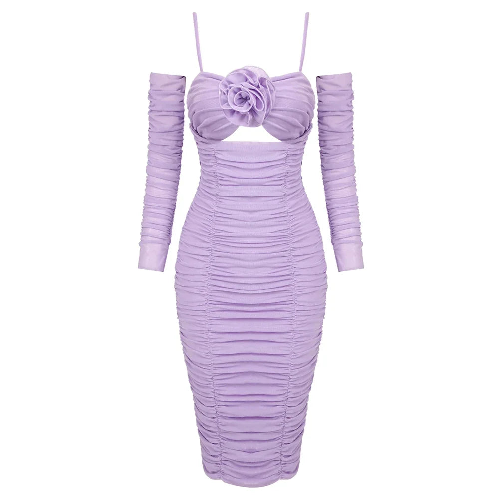 MESH DRAPED MIDI DRESS