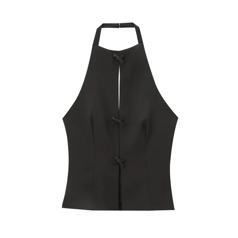 Tuularose Bow Backless Vest Women Summer Sleeveless Halter Hollow Top Elegant Slim Skirt New Y2k Female Tanks  Short Top Office