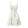 YENKYE Elegant Women Lace Patchwork Floral Print Sling Mini Dress Sleeveless Low Waist A-line Holiday Party Dresses Summer Robe