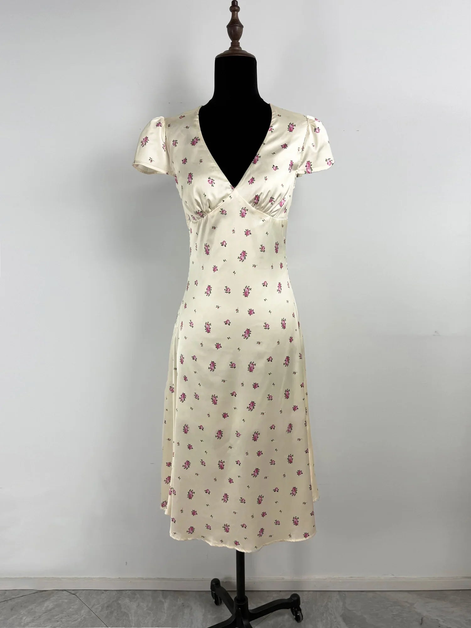 Tuularose Floral Print Long Dress Women's Sexy V Neck Short Sleeve High Waist Dress Female Fashion Casual Vacation Slim Dresses