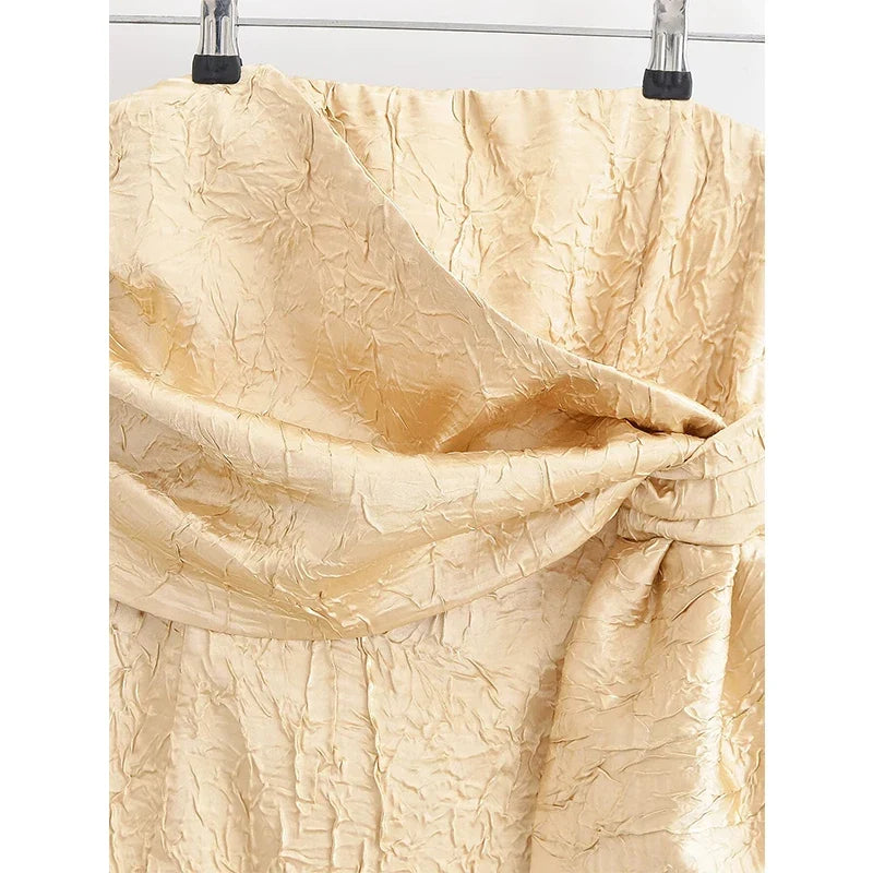 YENKYE New Fashion Women Front Knot Wrinkled Satin Strapless Tops Chic Party Crop Top Streetwear ropa de mujer 2025