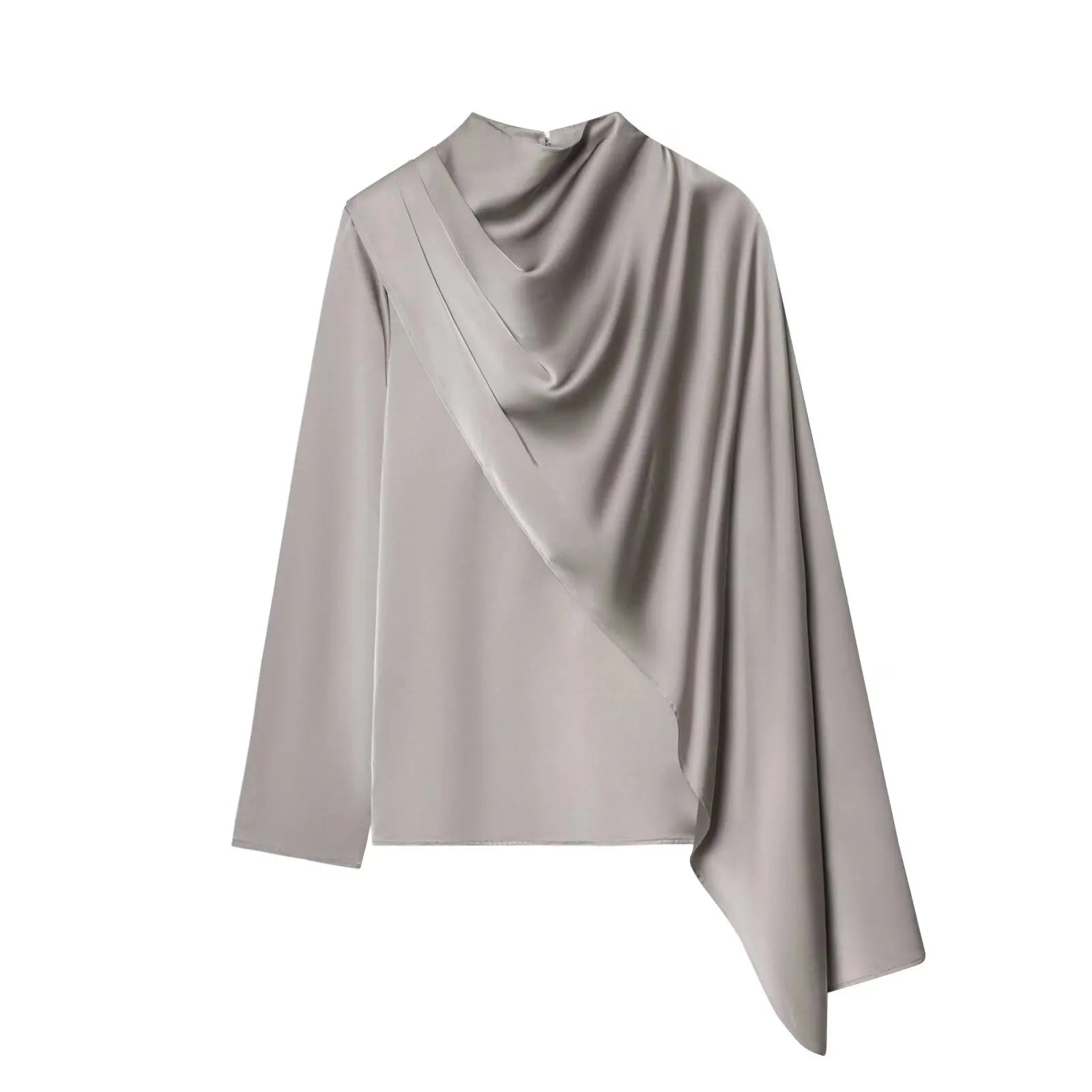 YENKYE New 2026 Women Shawl Design Satin Blouse Long Sleeve Spring High Street Elegant Tops