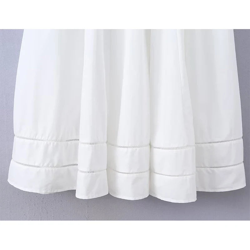 YENKYE Summer 2026 Women White Corset Midi Dress Square Neck Lace Trim Sleeveless A-Line Elegant Vacation Party Sundress Cotton