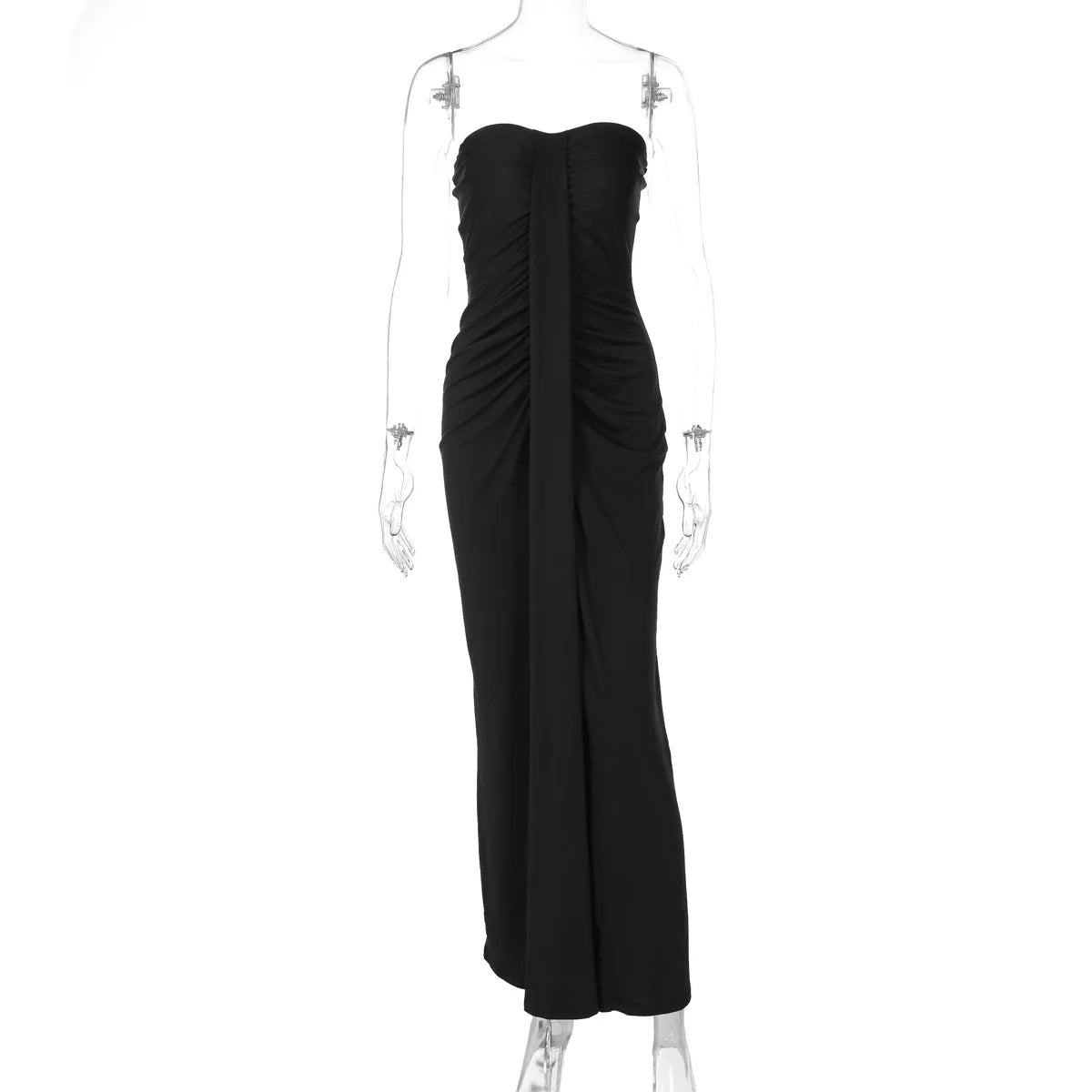 Cryptographic Fashion Ruched Sexy Strapless Dress for Women Solid Elegant Gown Club Party Slinky Maxi Dresses Backless Clothes