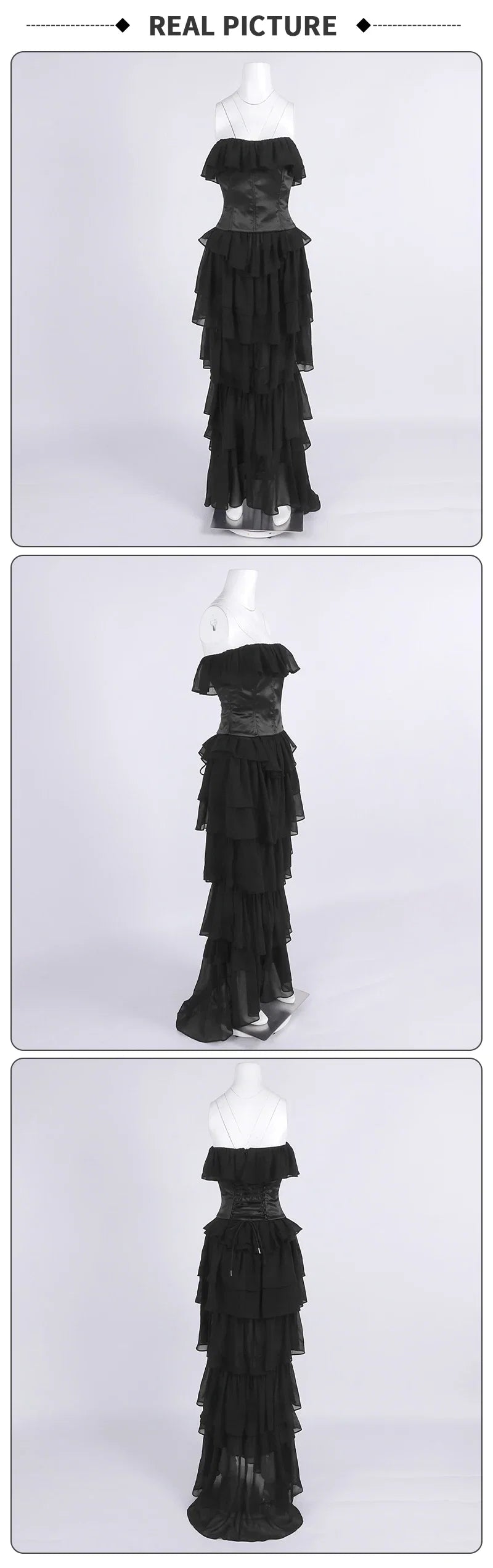 VC Sets For Women 2 Pieces Elegant And Pretty Lace-Up Corset And Slash Neck Long Cake Dress Set Chiffon Female Clothing