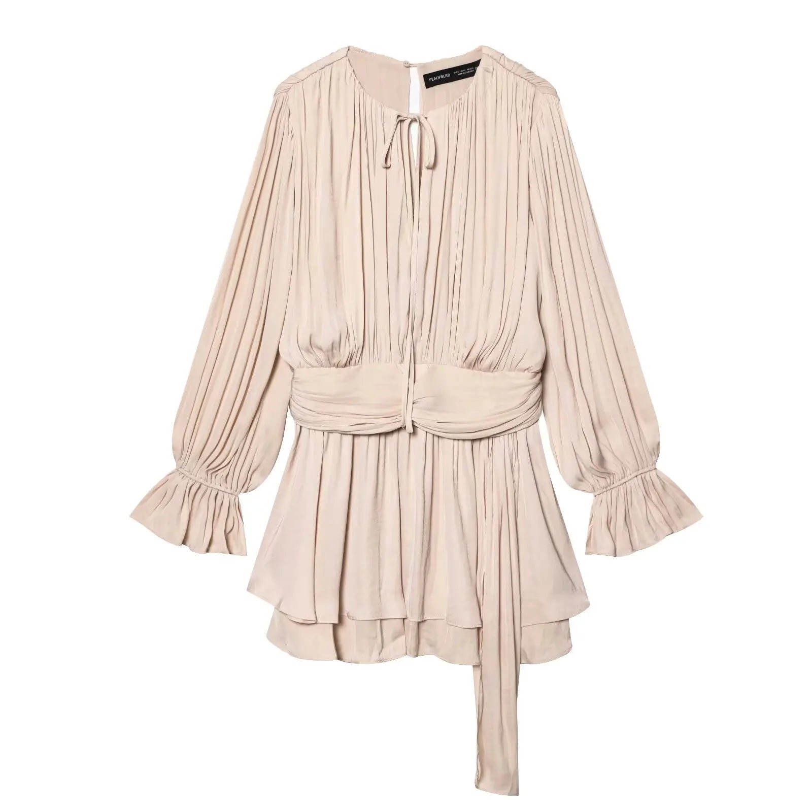 YENKYE New 2026 Women Pleated Satin Mini Dress Long Sleeve Spring Vestidos Casual Outings