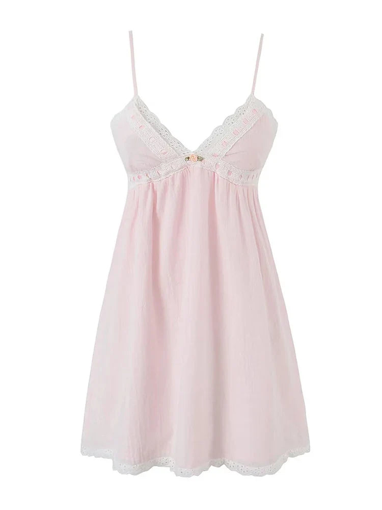 Chu Sau beauty 2023 Women New Summer Fashion Sweet Flower Chic Straped Mini Dress Sexy Slim Hollow Out Lace Super Short Dresses