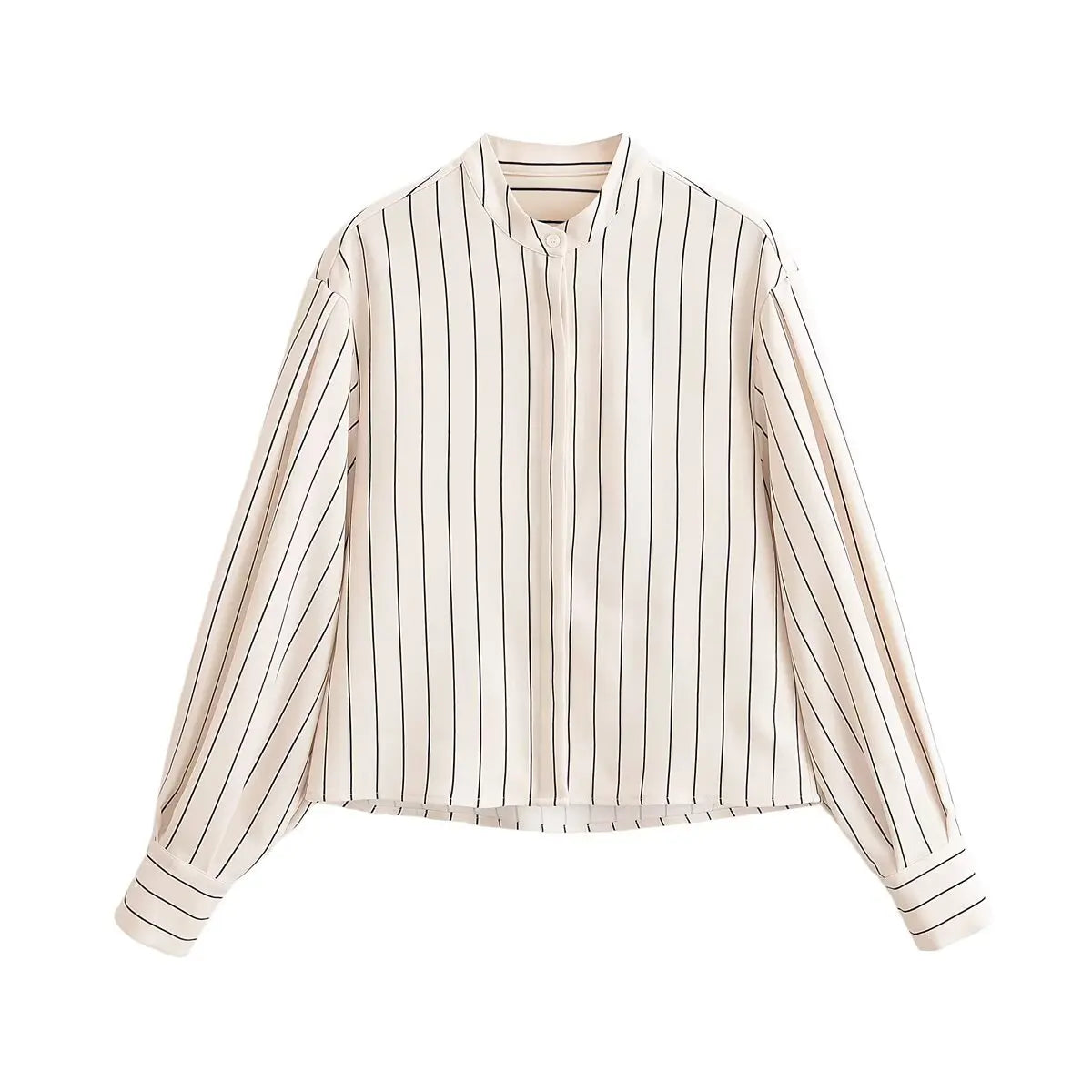 YENKYE Minimalist Striped Shirt For Women Stand Collar Long Sleeve Button Up Blouse Elegant Work Wear