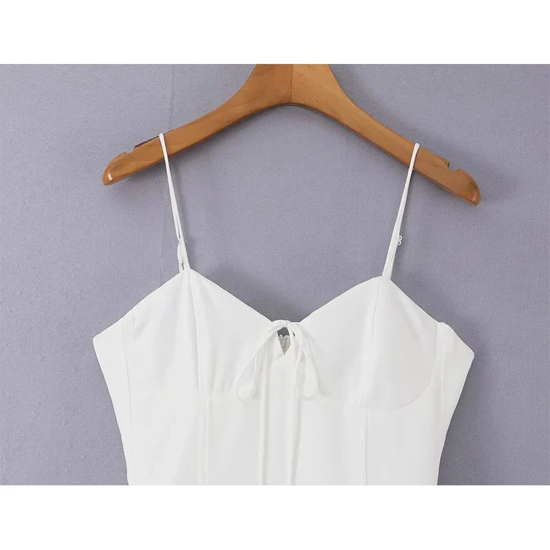 YENKYE 2026 Summer White Corset Mini Dress Women Spaghetti Strap A Line Sundress Sexy Party Dresses