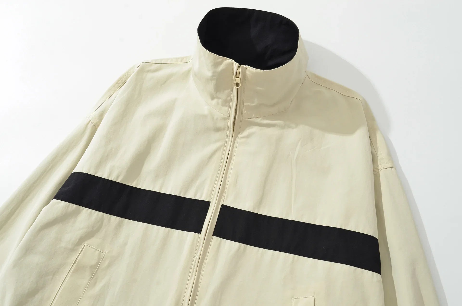 Autumn Contrast Color Zip Up High Collar Strip Safari Jackets Long Sleeve Windbreak Coat Loose Charge Outdoors Sports Outerwear