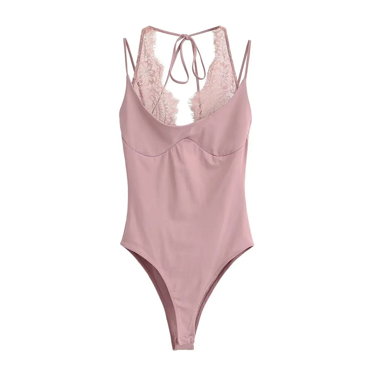 YENKYE Lace Patchwork Sexy Bodysuit Women O Neck Thin Straps Summer Tops