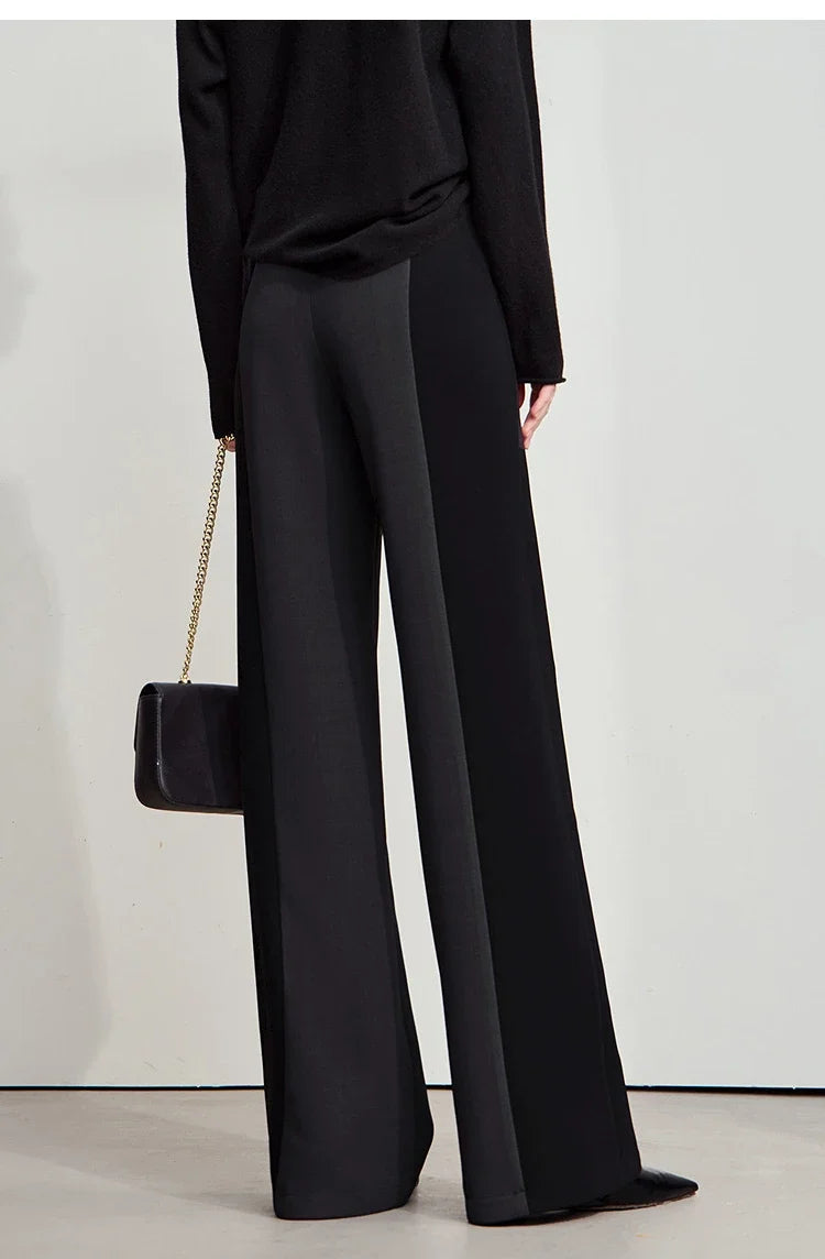 AMII 2025 New Arrival Elegant Office Lady Pants Minimalist Easy-care Anti-wrinkle Casual Simple Color Blocking Trouser 12543101